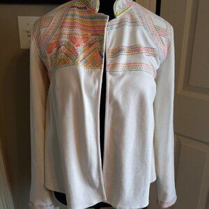 Y2K Gianni Bini White Embroidered Hippy Boho Cardigan -women’s XS